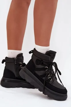 Hot Boto Damskie Botki Trapery Na Platformie Czarne Liorae Czarny