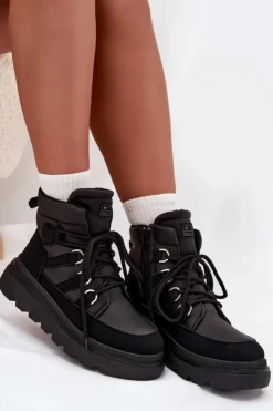 Hot Boto Damskie Botki Trapery Na Platformie Czarne Liorae Czarny