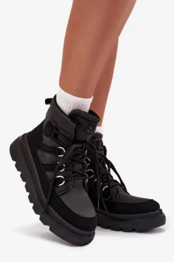 Hot Boto Damskie Botki Trapery Na Platformie Czarne Liorae Czarny