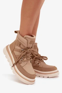 Outlet Boto Damskie Botki Trapery Na Platformie Camel Liorae Brązowy