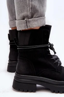 Boto Damskie Trapery|Botki Sznurowane*Damskie Botki Trapery Na Grubej Podeszwie Czarne Narelona Czarny