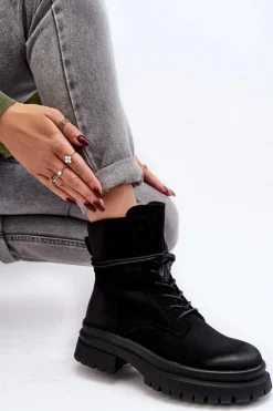 Boto Damskie Trapery|Botki Sznurowane*Damskie Botki Trapery Na Grubej Podeszwie Czarne Narelona Czarny