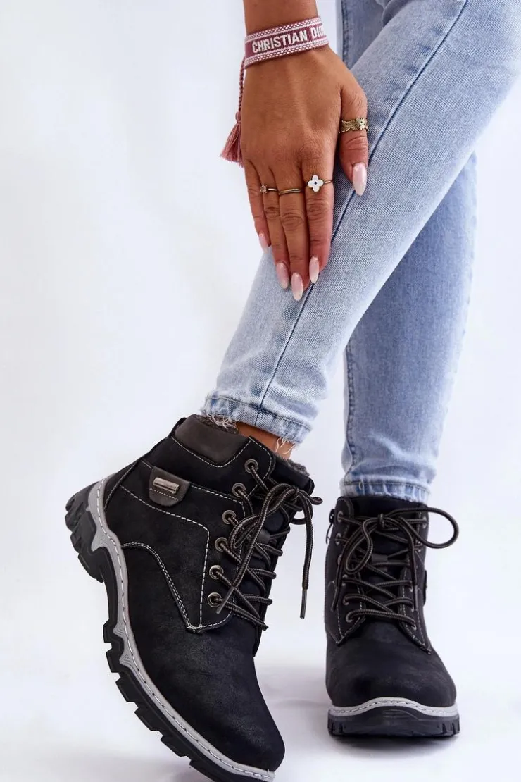 Best Boto Damskie Botki Trapery Ocieplane Na Suwak Czarne Jake