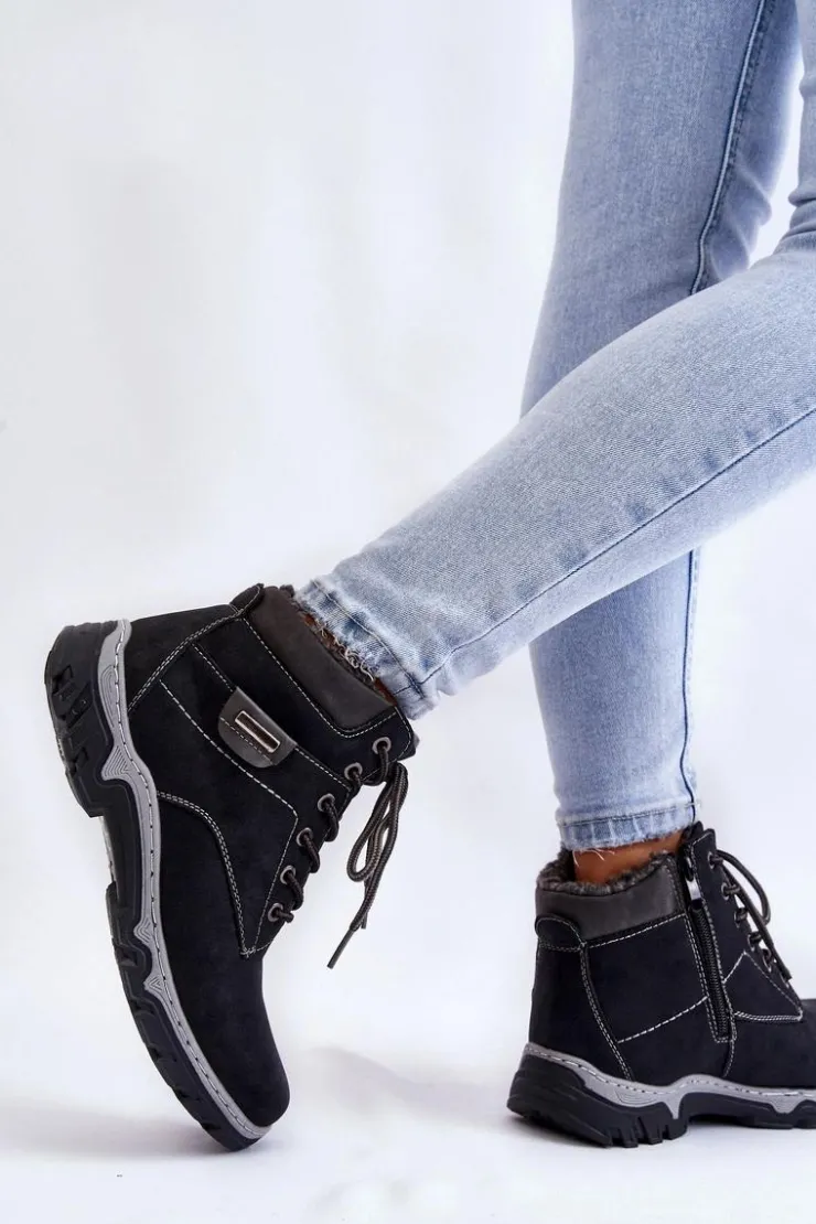 Best Boto Damskie Botki Trapery Ocieplane Na Suwak Czarne Jake