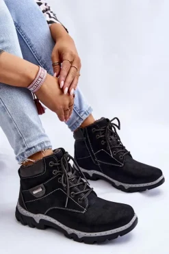 Best Boto Damskie Botki Trapery Ocieplane Na Suwak Czarne Jake