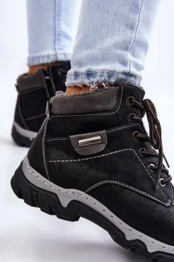 Best Boto Damskie Botki Trapery Ocieplane Na Suwak Czarne Jake