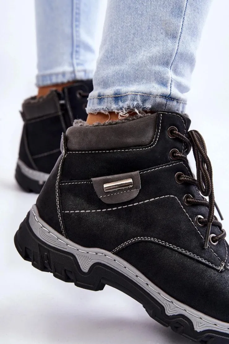 Best Boto Damskie Botki Trapery Ocieplane Na Suwak Czarne Jake