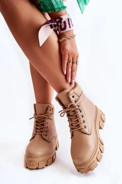 Online Boto Damskie Botki Trapery Ocieplane Beżowe Flavin Beżowy