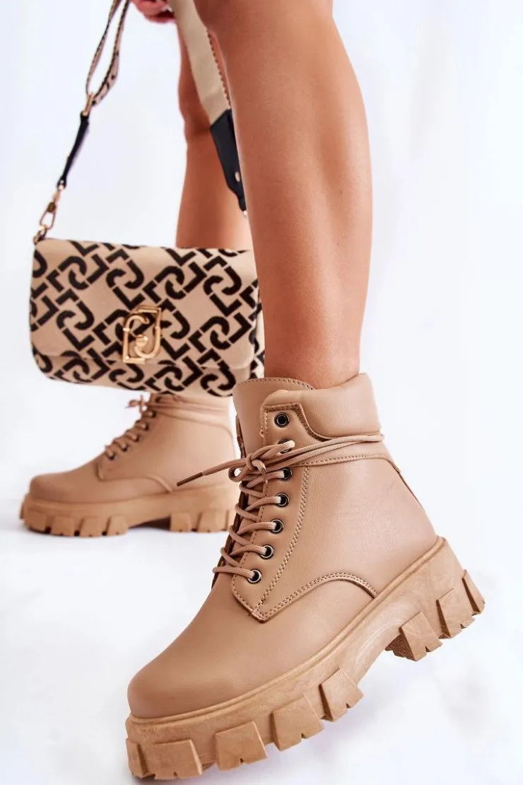 Online Boto Damskie Botki Trapery Ocieplane Beżowe Flavin Beżowy