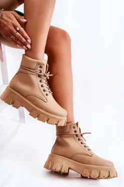 Online Boto Damskie Botki Trapery Ocieplane Beżowe Flavin Beżowy