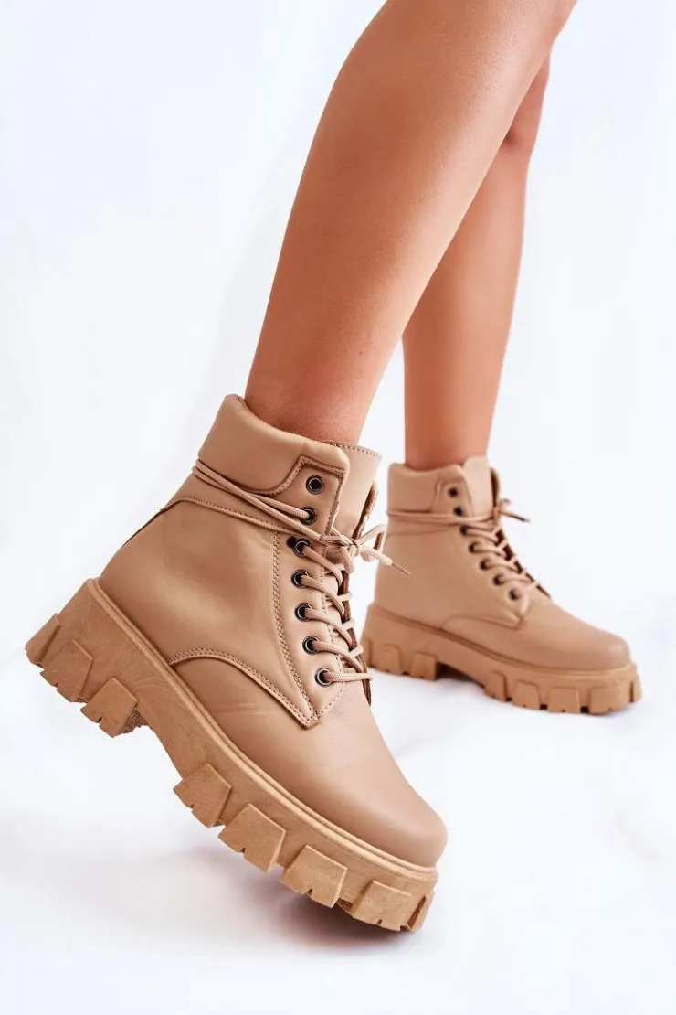 Online Boto Damskie Botki Trapery Ocieplane Beżowe Flavin Beżowy