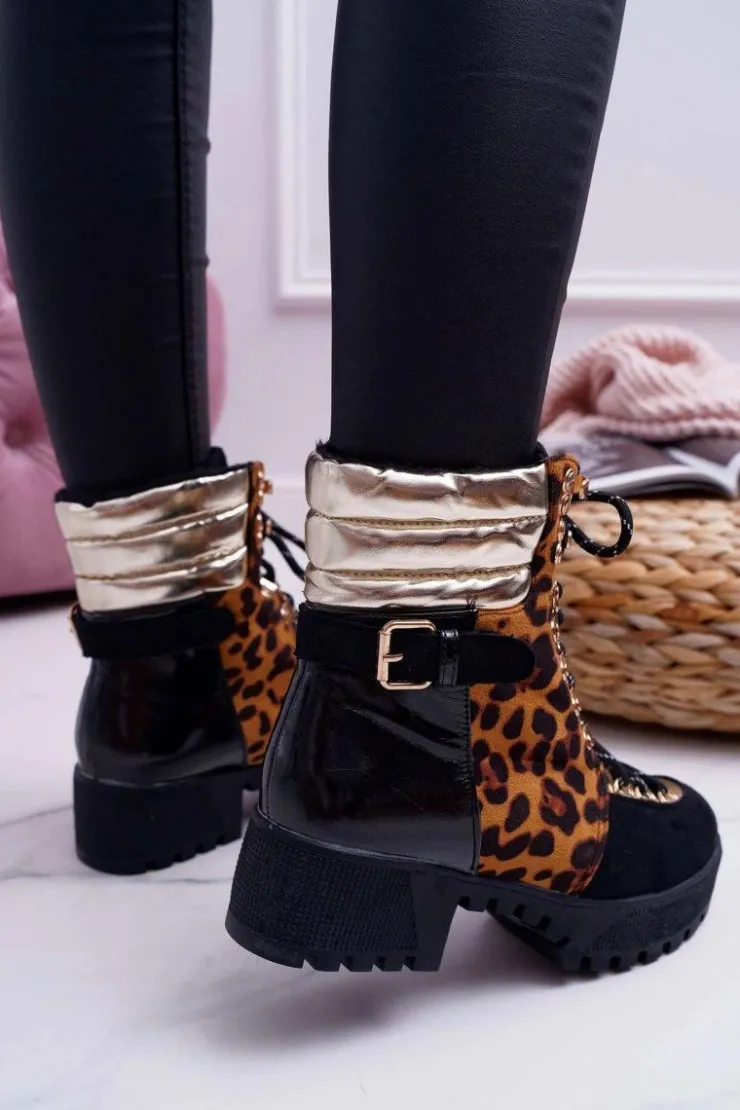 Best Boto Damskie Botki Trapery Płaski Obcas W Panterkę Move On