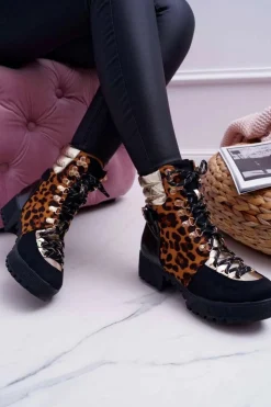 Best Boto Damskie Botki Trapery Płaski Obcas W Panterkę Move On