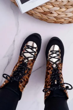 Best Boto Damskie Botki Trapery Płaski Obcas W Panterkę Move On