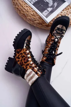 Best Boto Damskie Botki Trapery Płaski Obcas W Panterkę Move On