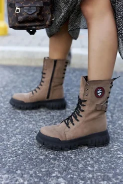 Online Boto Damskie Botki Trapery Workery Brązowe Monope