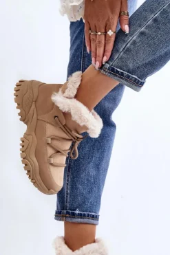 Evento Botki Ocieplane|Damskie Trapery*Damskie Botki Trapery Z Futerkiem Beżowe Cresandi Beżowy