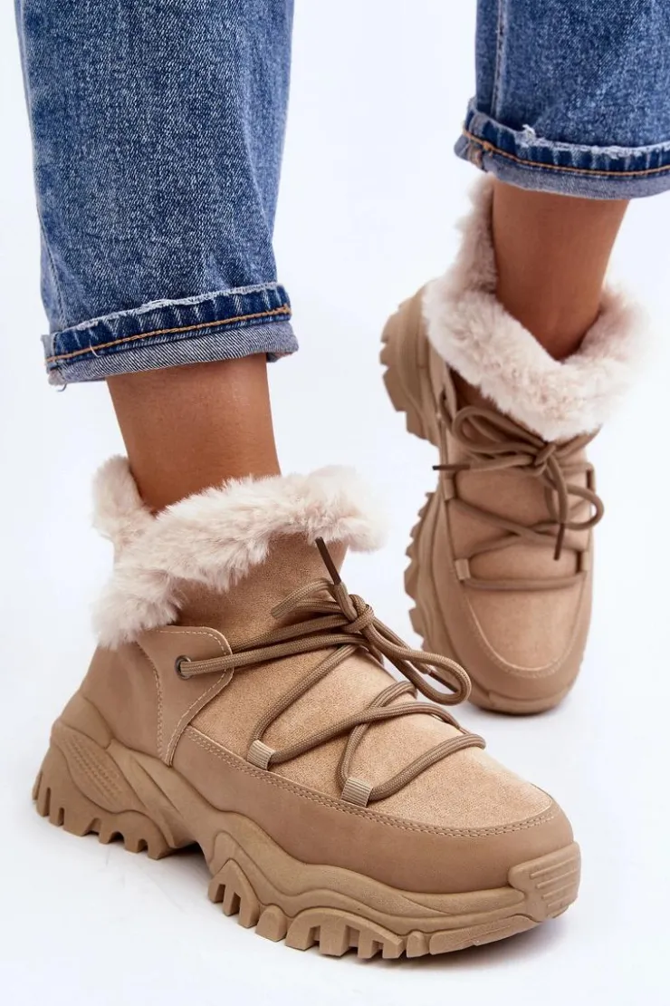 Evento Botki Ocieplane|Damskie Trapery*Damskie Botki Trapery Z Futerkiem Beżowe Cresandi Beżowy