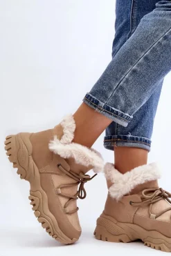 Evento Botki Ocieplane|Damskie Trapery*Damskie Botki Trapery Z Futerkiem Beżowe Cresandi Beżowy