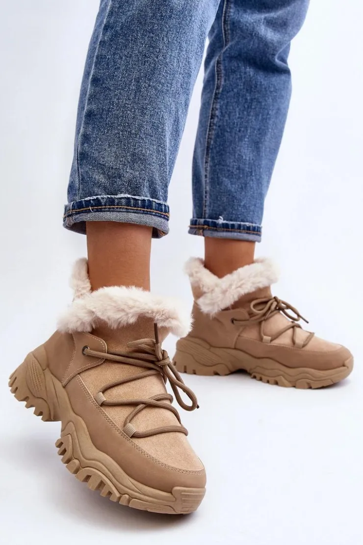 Evento Botki Ocieplane|Damskie Trapery*Damskie Botki Trapery Z Futerkiem Beżowe Cresandi Beżowy
