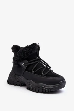 Evento Damskie Botki Trapery Z Futerkiem Czarne Cresandi Czarny