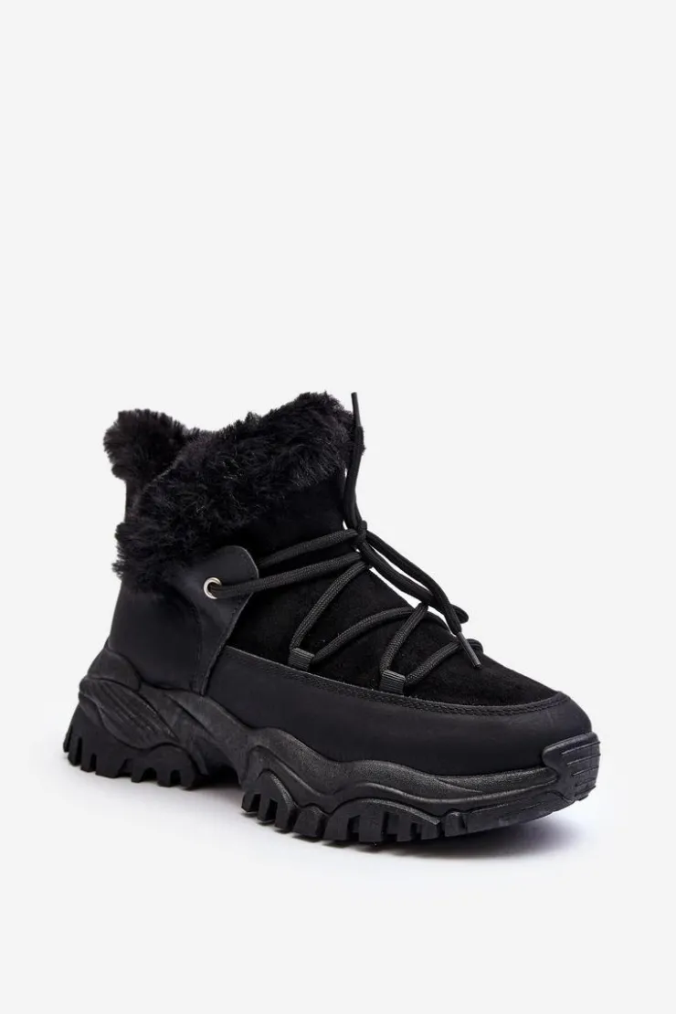 Evento Damskie Botki Trapery Z Futerkiem Czarne Cresandi Czarny