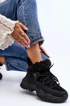 Evento Damskie Botki Trapery Z Futerkiem Czarne Cresandi Czarny