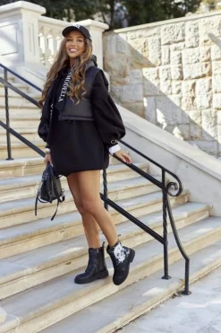 GOE Botki Sznurowane|Czarne Botki*Damskie Botki Trapery z Printem II2N4045 Czarne