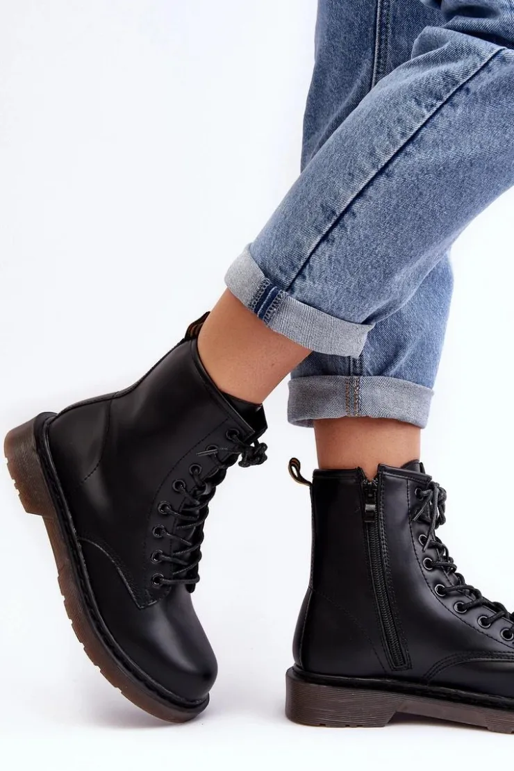 Damskie Boto Damskie Botki Trapery Z Suwakiem Czarne Mibrasa