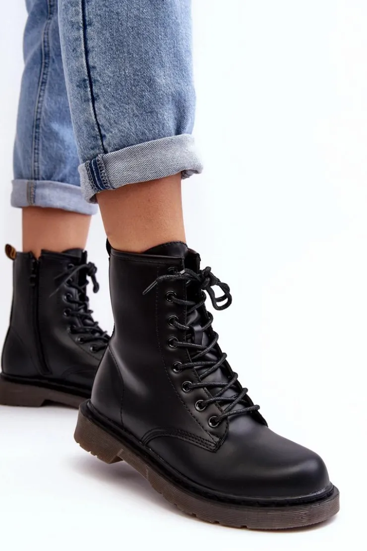 Damskie Boto Damskie Botki Trapery Z Suwakiem Czarne Mibrasa