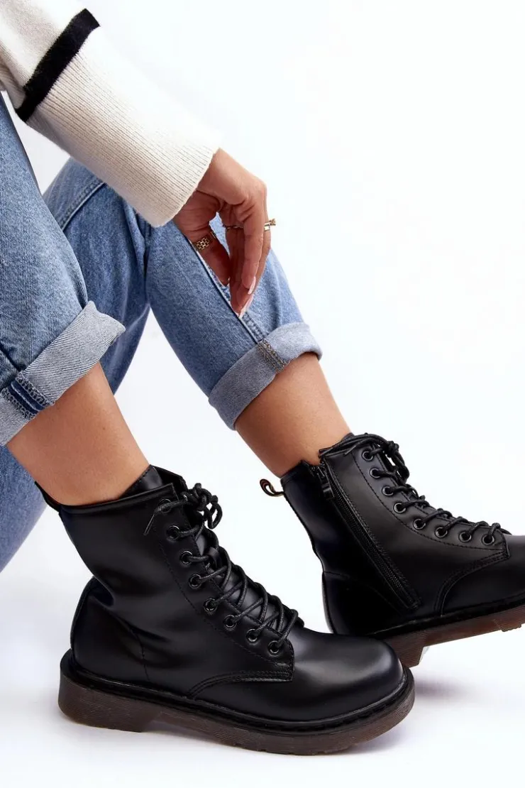 Damskie Boto Damskie Botki Trapery Z Suwakiem Czarne Mibrasa