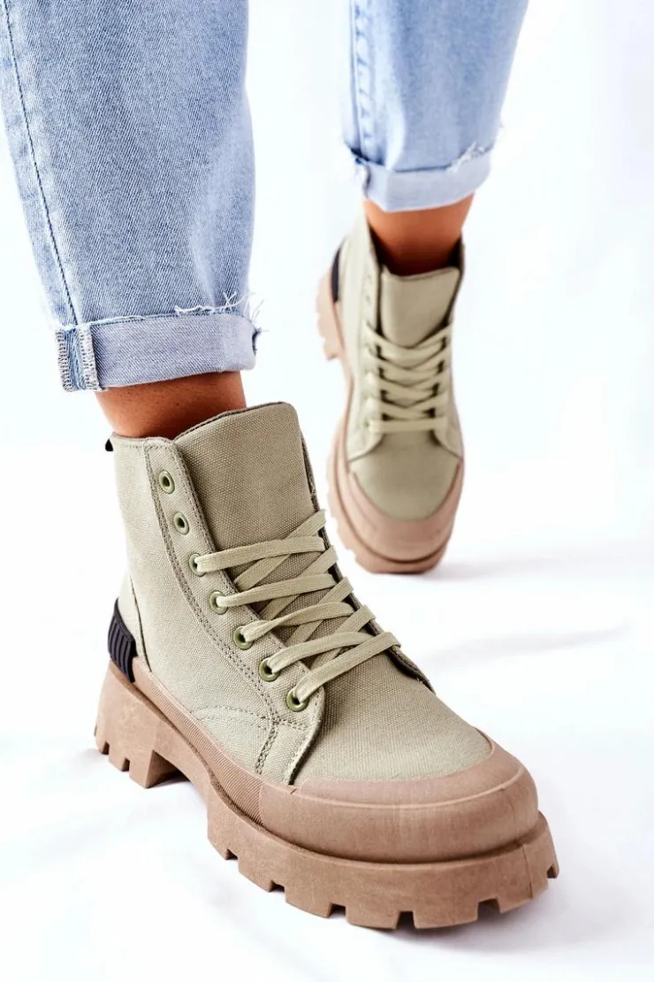 Boto Botki Sznurowane|Czarne Botki*Damskie Botki Trapery Zielone Any One