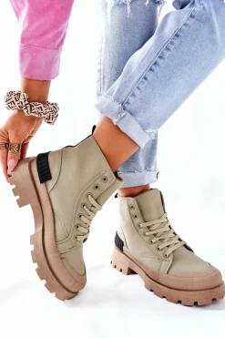 Boto Botki Sznurowane|Czarne Botki*Damskie Botki Trapery Zielone Any One