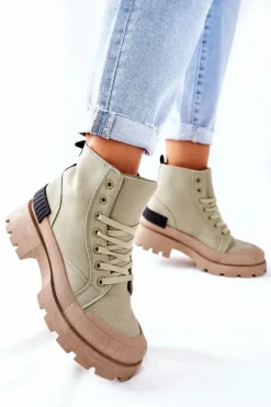 Boto Botki Sznurowane|Czarne Botki*Damskie Botki Trapery Zielone Any One