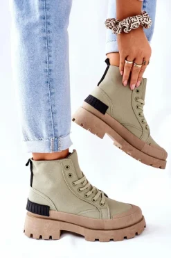 Boto Botki Sznurowane|Czarne Botki*Damskie Botki Trapery Zielone Any One