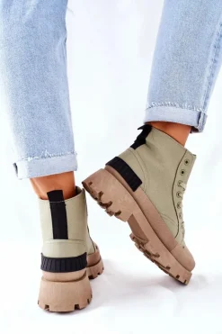 Boto Botki Sznurowane|Czarne Botki*Damskie Botki Trapery Zielone Any One