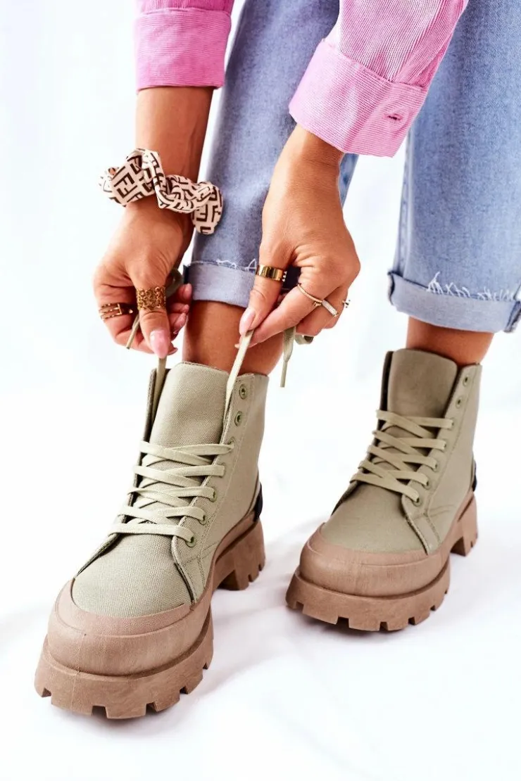 Boto Botki Sznurowane|Czarne Botki*Damskie Botki Trapery Zielone Any One