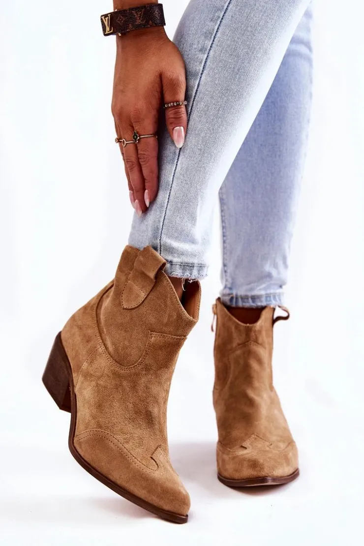 Damskie Boto Damskie Botki W Szpic Lewski Shoes 3236 Beżowe