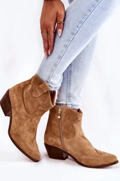 Damskie Boto Damskie Botki W Szpic Lewski Shoes 3236 Beżowe