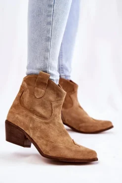 Damskie Boto Damskie Botki W Szpic Lewski Shoes 3236 Beżowe