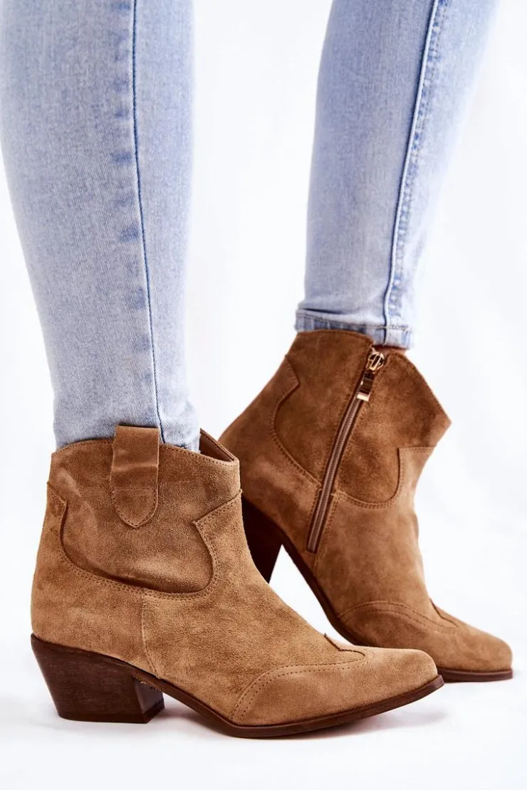 Damskie Boto Damskie Botki W Szpic Lewski Shoes 3236 Beżowe