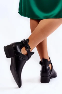 Boto Czarne Botki|Botki Płaskie*Damskie Botki W Szpic Z Wycięciami Czarne Mandy