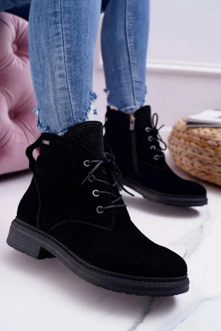 Damskie Big Star Shoes Damskie Botki Workery Big Star Skórzane Czarne EE274508