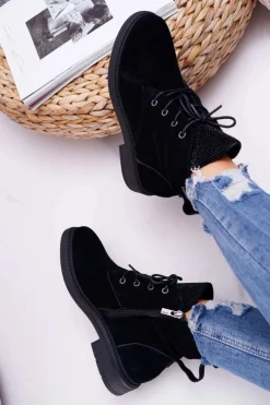 Damskie Big Star Shoes Damskie Botki Workery Big Star Skórzane Czarne EE274508