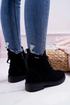 Damskie Big Star Shoes Damskie Botki Workery Big Star Skórzane Czarne EE274508