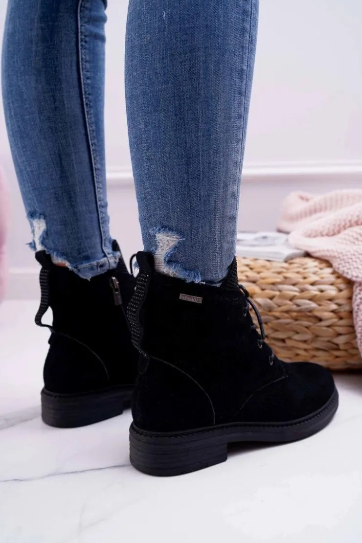 Damskie Big Star Shoes Damskie Botki Workery Big Star Skórzane Czarne EE274508