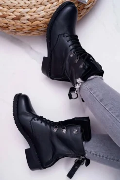 Best Big Star Shoes Damskie Botki Workery Big Star Skórzane Czarne EE274506