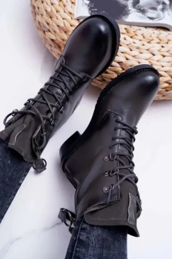 Online Big Star Shoes Damskie Botki Workery Big Star Skórzane Szare EE274507