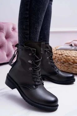 Online Big Star Shoes Damskie Botki Workery Big Star Skórzane Szare EE274507