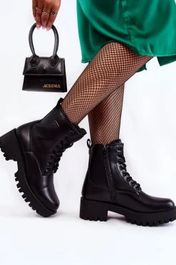 Cross Jeans Botki Sznurowane|Czarne Botki*Damskie Botki Workery KK2R4070C Czarne